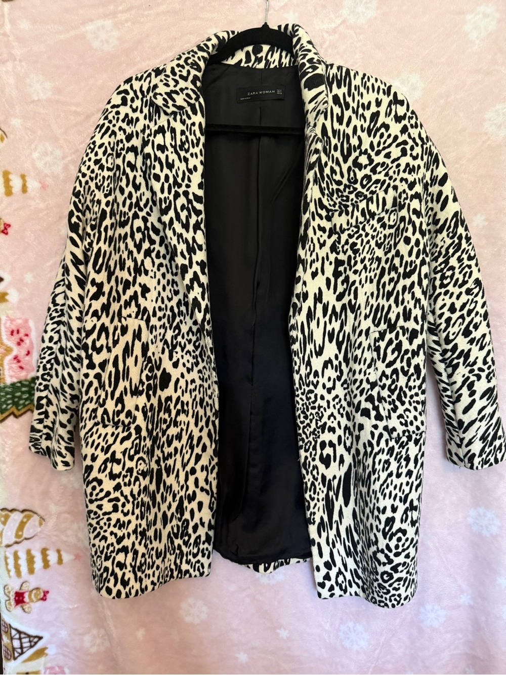 Zara Black and White Leopard-Print Blazer